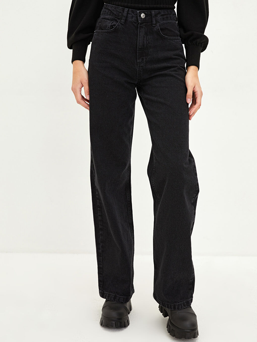 High Waist Wideleg Pocket Detailed Rodeo Women's Jean Trousers-4