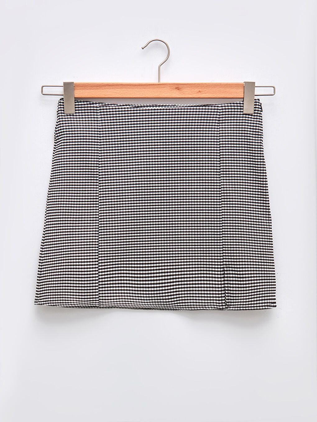 Beli Fermuarlı Dar Fit Ekose Kadın Mini Etek-6