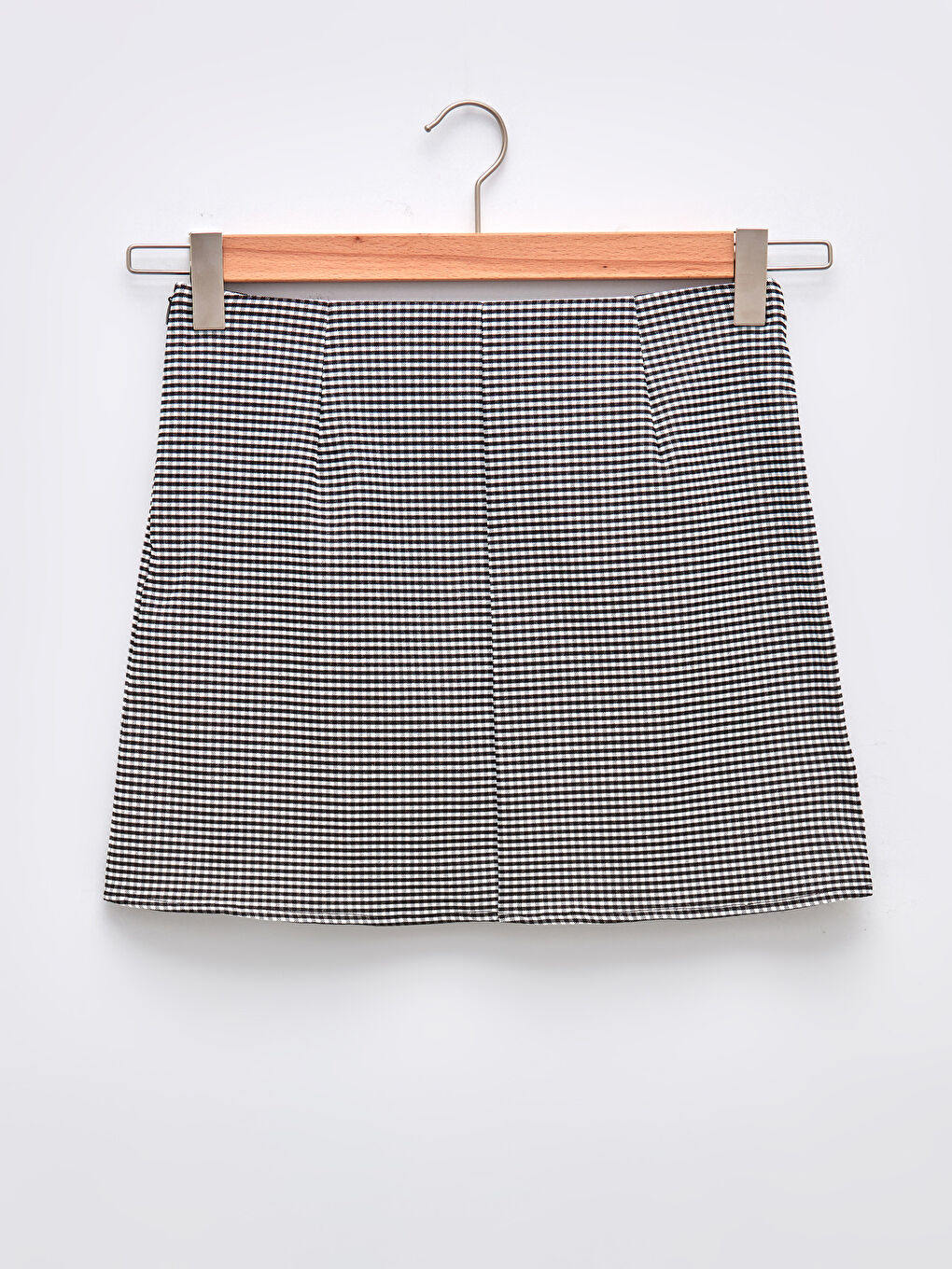 Beli Fermuarlı Dar Fit Ekose Kadın Mini Etek-7