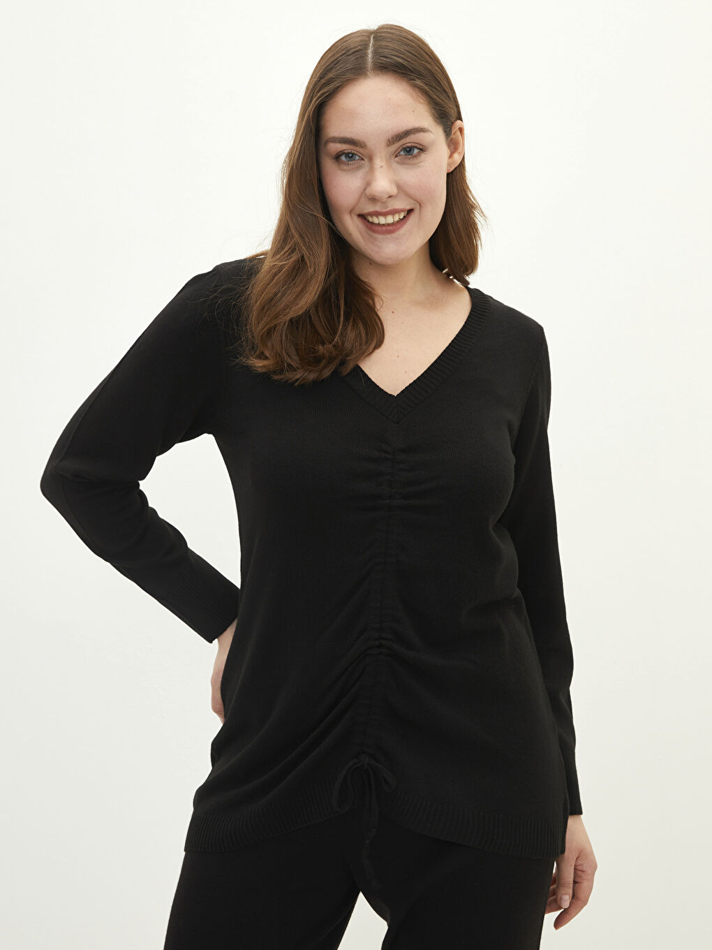 Plus Size V Neck Regular Long Sleeve Women's Tricot Sweater-1