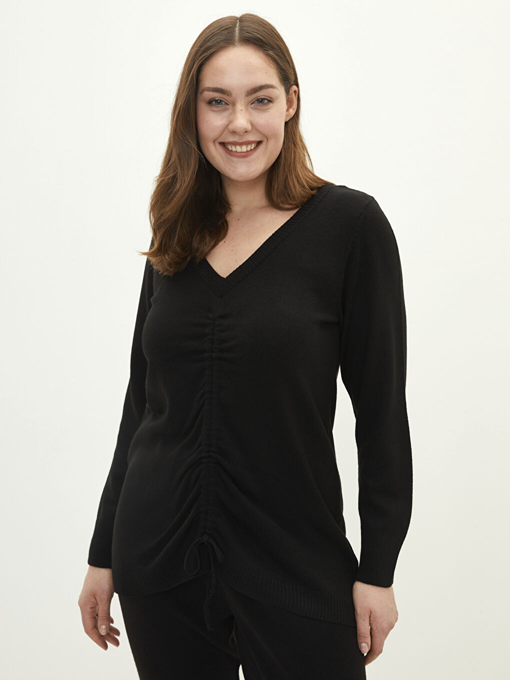 Plus Size V Neck Regular Long Sleeve Women's Tricot Sweater-3