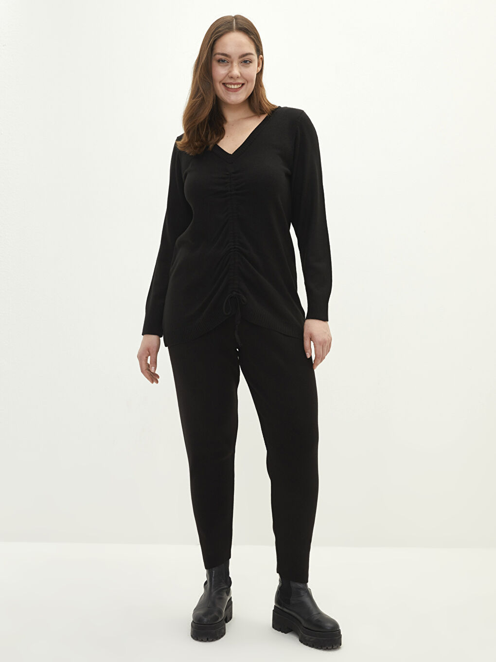 Plus Size V Neck Regular Long Sleeve Women's Tricot Sweater-5