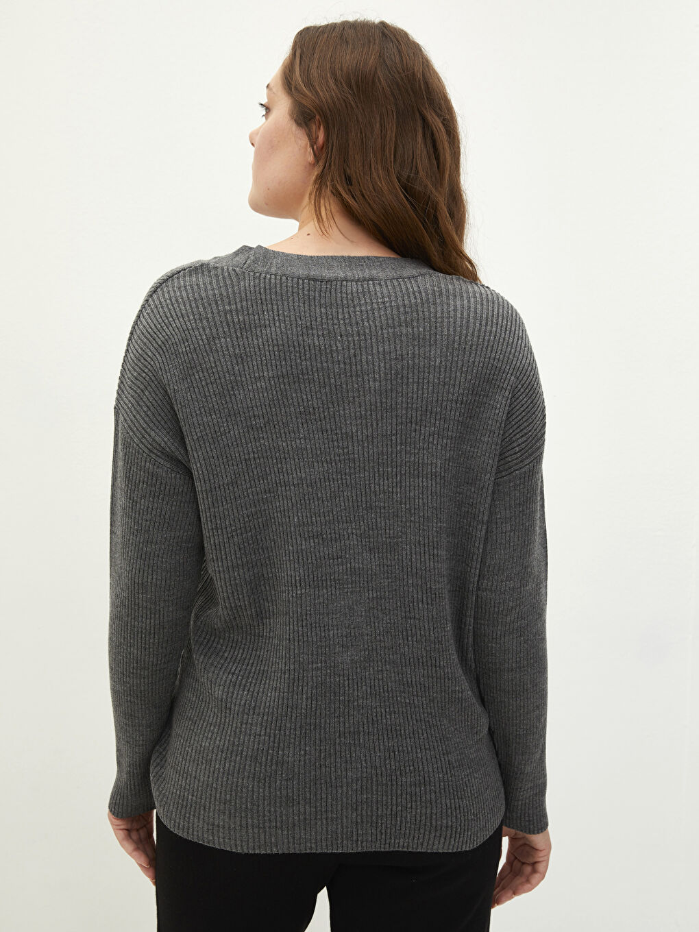 Cardigan en Tricot à Encolure en V, Coupe Droite, Manches Longues pour Femmes Grande Taille-4