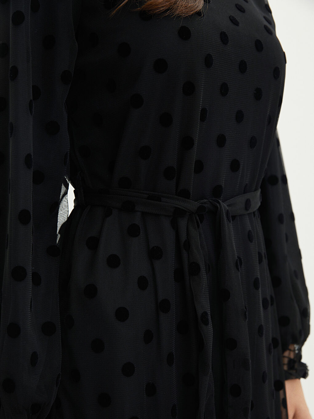 Verspieltes Rundhalsausschnitt Punktmuster Langarm Kleid für Damen-3