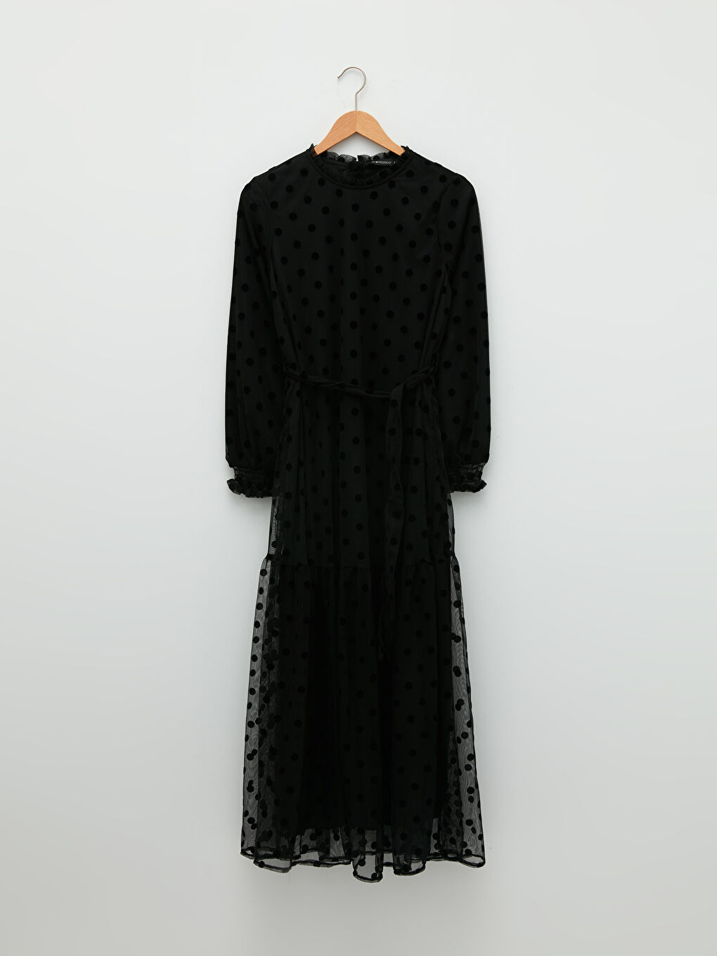 Verspieltes Rundhalsausschnitt Punktmuster Langarm Kleid für Damen-5