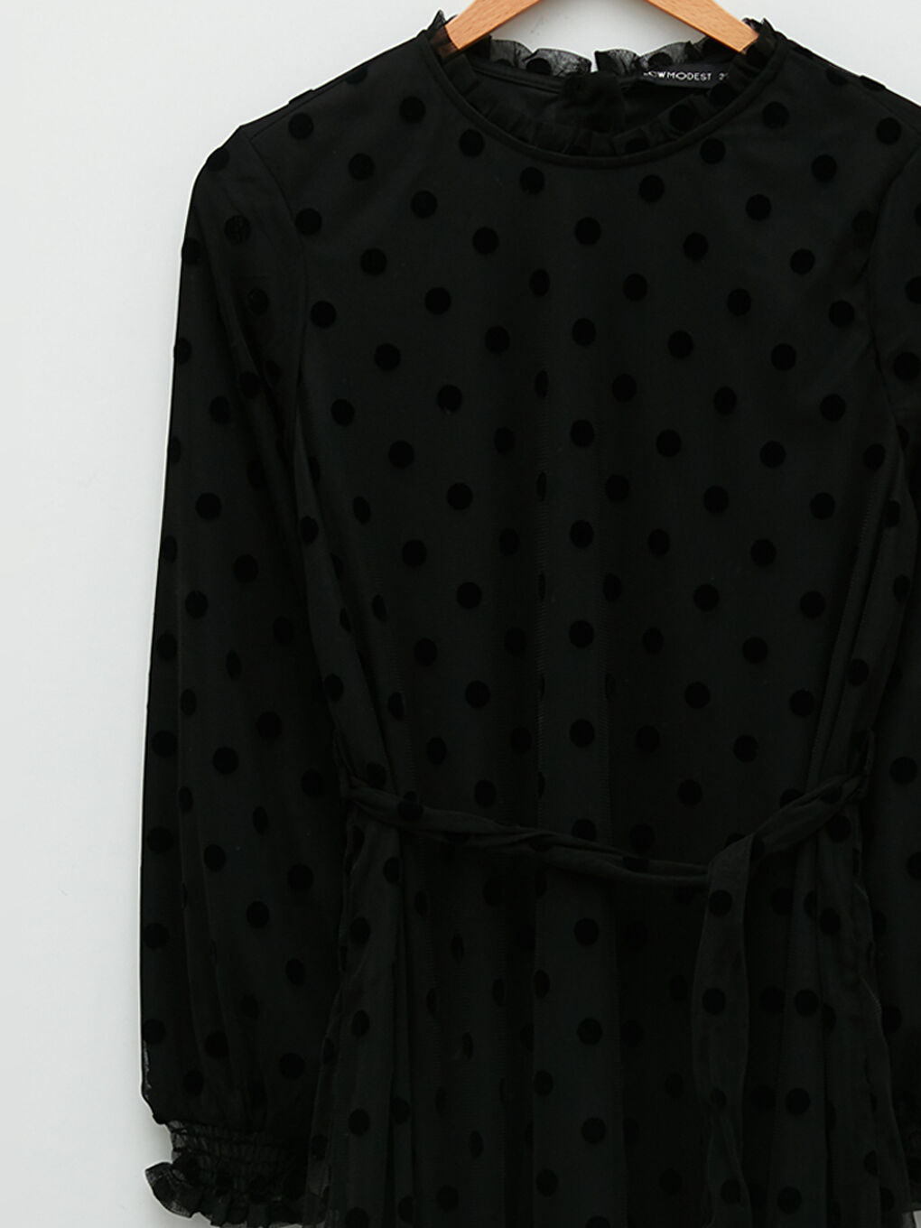 Verspieltes Rundhalsausschnitt Punktmuster Langarm Kleid für Damen-7