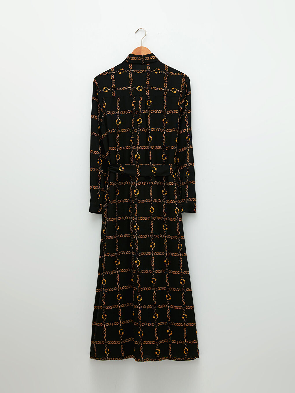 Siyah Önden Düğme Kapamalı Desenli Uzun Kollu Viskon Kadın Gömlek Gömlek Elbise-6