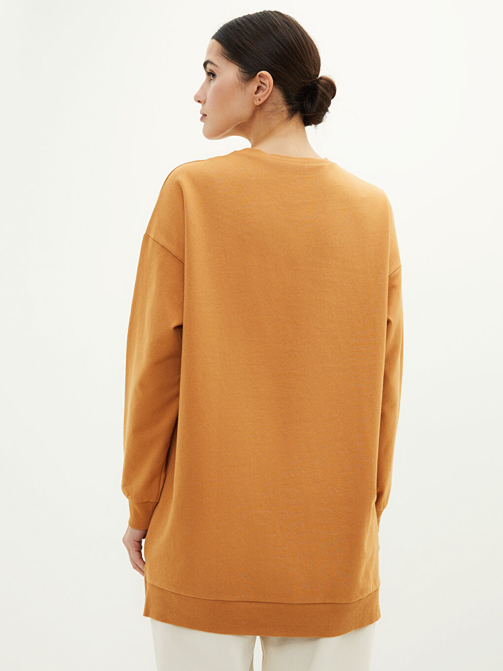 Crew Neck Plain Long Sleeve Women's Sweatshirt Tunic-4