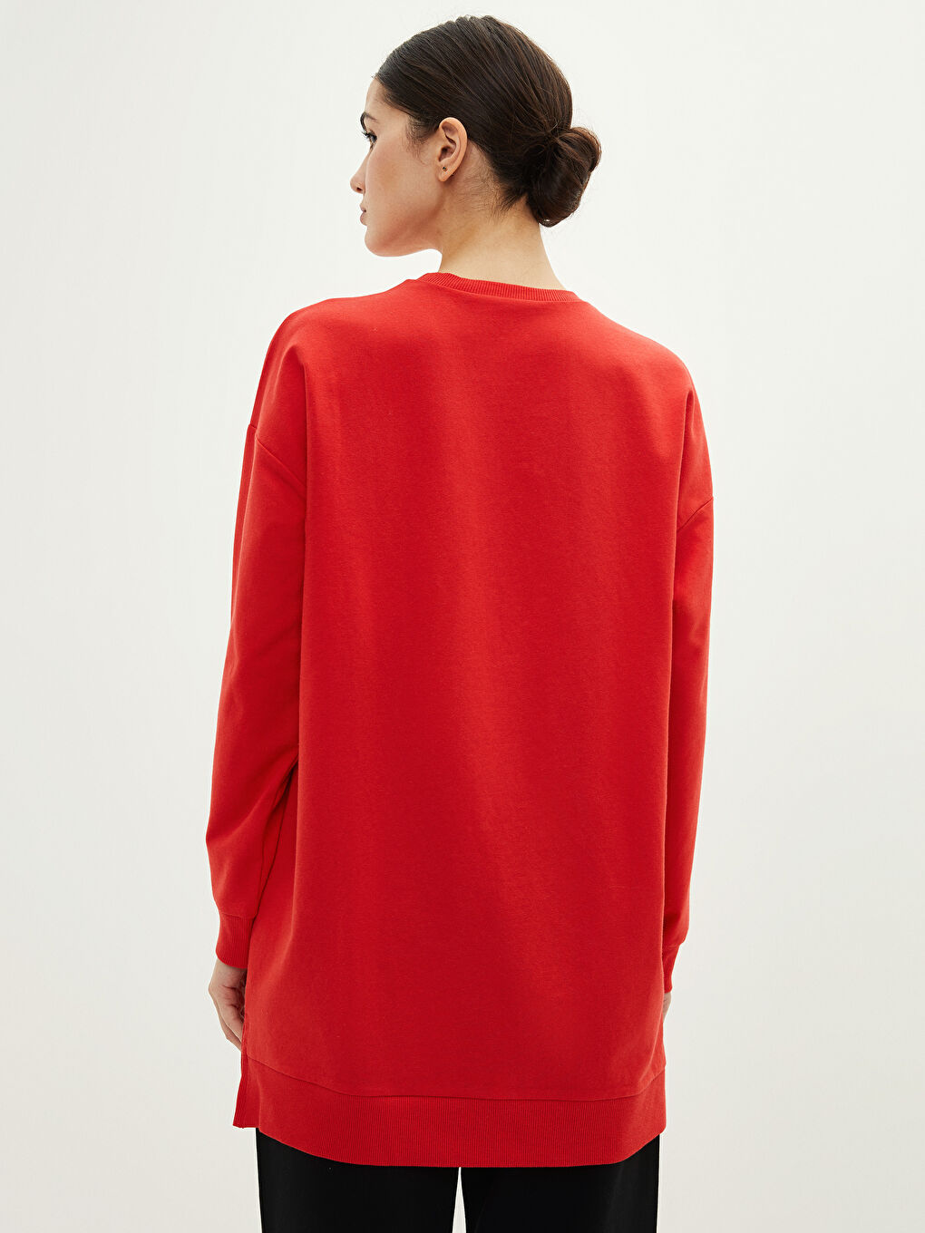 Crew Neck Plain Long Sleeve Women's Sweatshirt Tunic-5