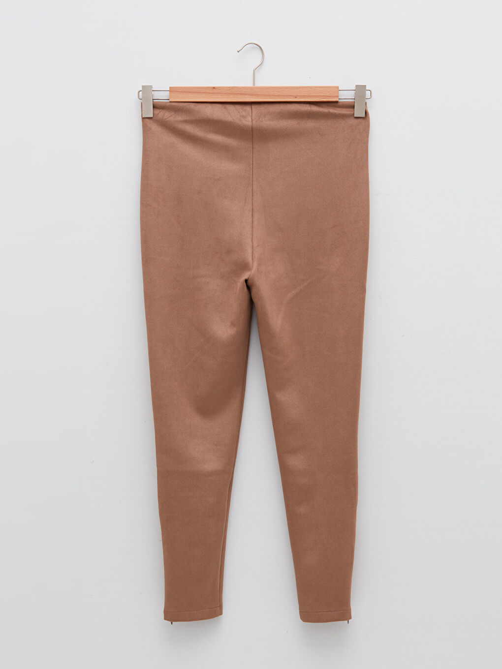 Bej Kadın Beli Lastikli Dar Fit Düz Pantolon-7