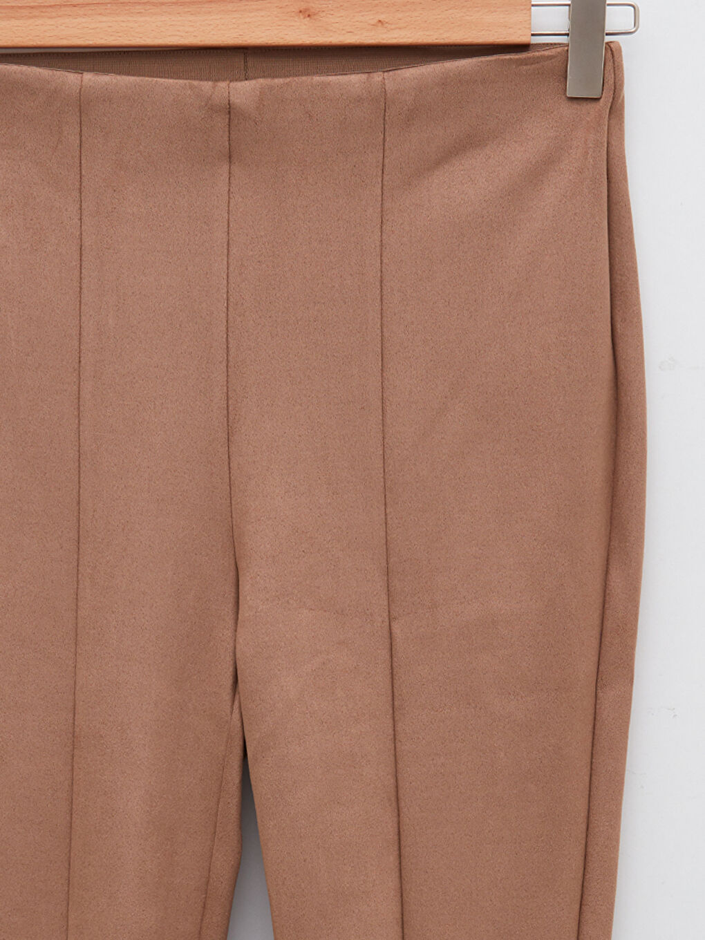 Bej Kadın Beli Lastikli Dar Fit Düz Pantolon-8