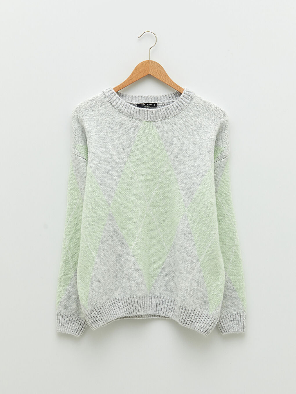 Gri Bisiklet Yaka Renk Bloklu Uzun Kollu Kadın Triko Kazak-5