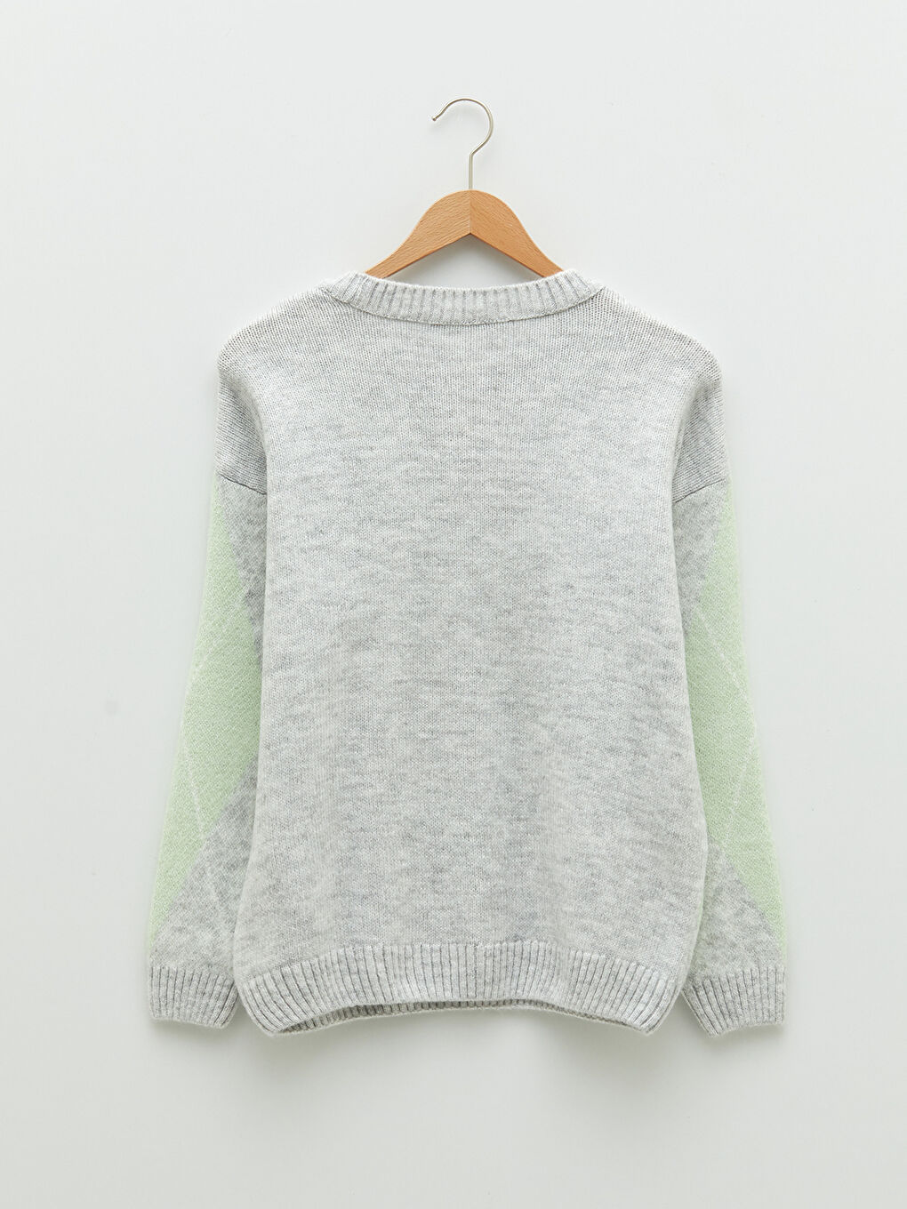 Gri Bisiklet Yaka Renk Bloklu Uzun Kollu Kadın Triko Kazak-6