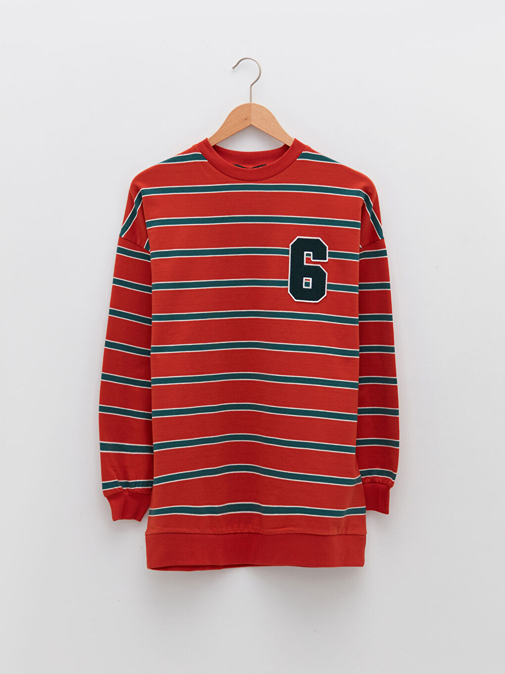 LCW Modest Crew Neck Striped Long Sleeve Oversize Cotton Women's Sweatshirt Tunic -W1K719Z8-RWW
