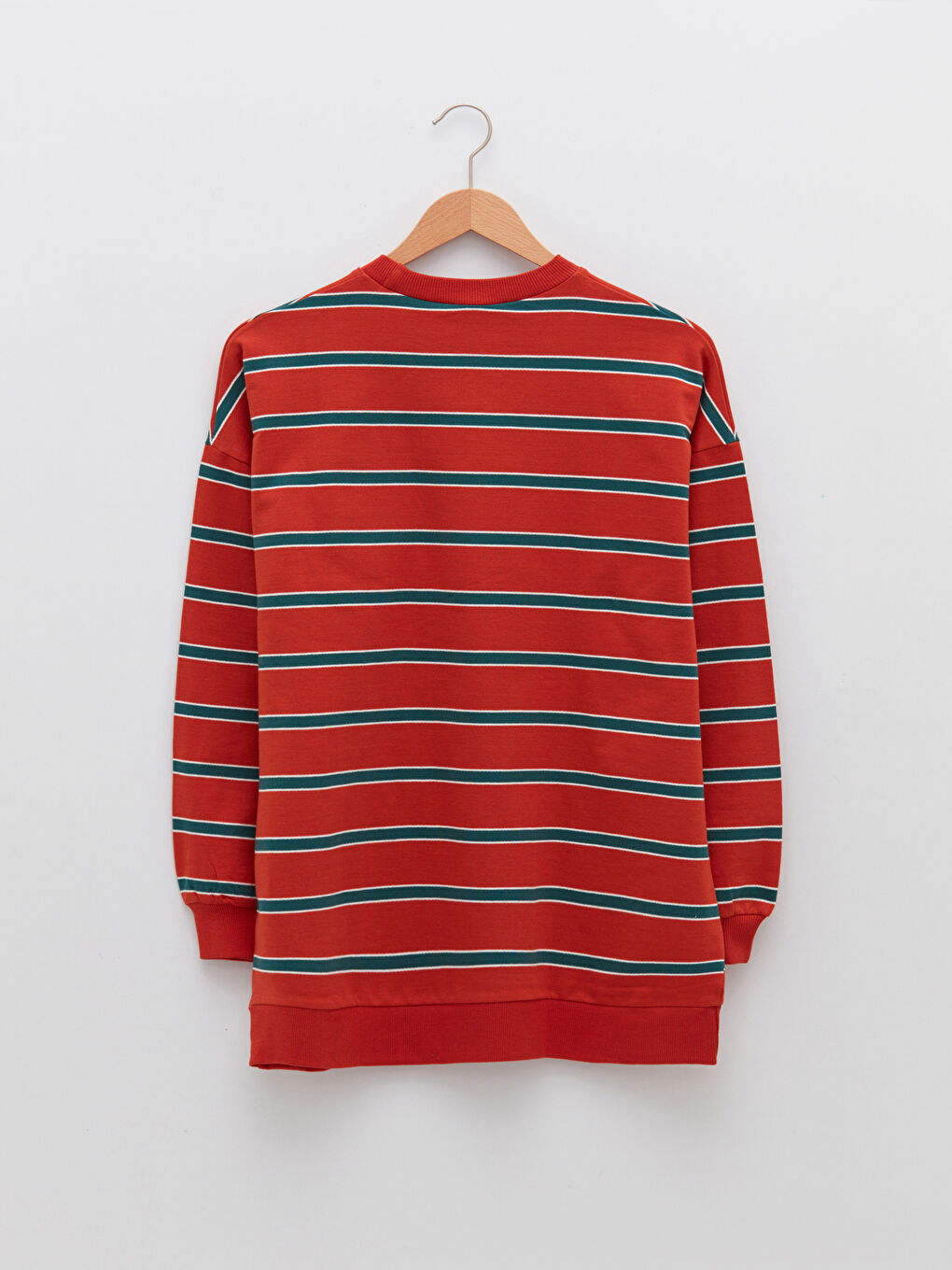 LCW Modest Crew Neck Striped Long Sleeve Oversize Cotton Women's Sweatshirt Tunic -W1K719Z8-RWW