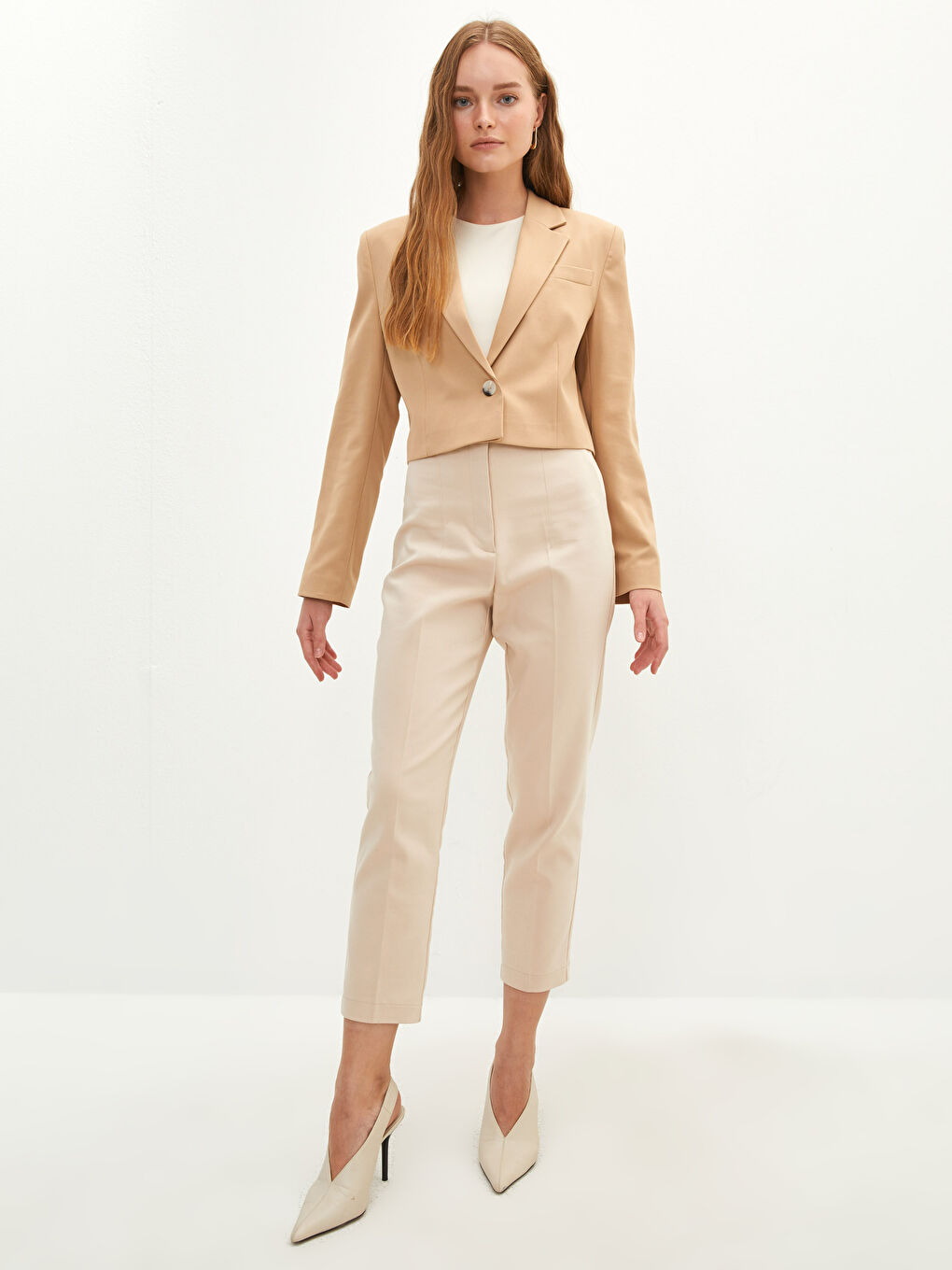 Kahverengi Önden Düğme Kapamalı Düz Uzun Kollu Kadın Ceket-2