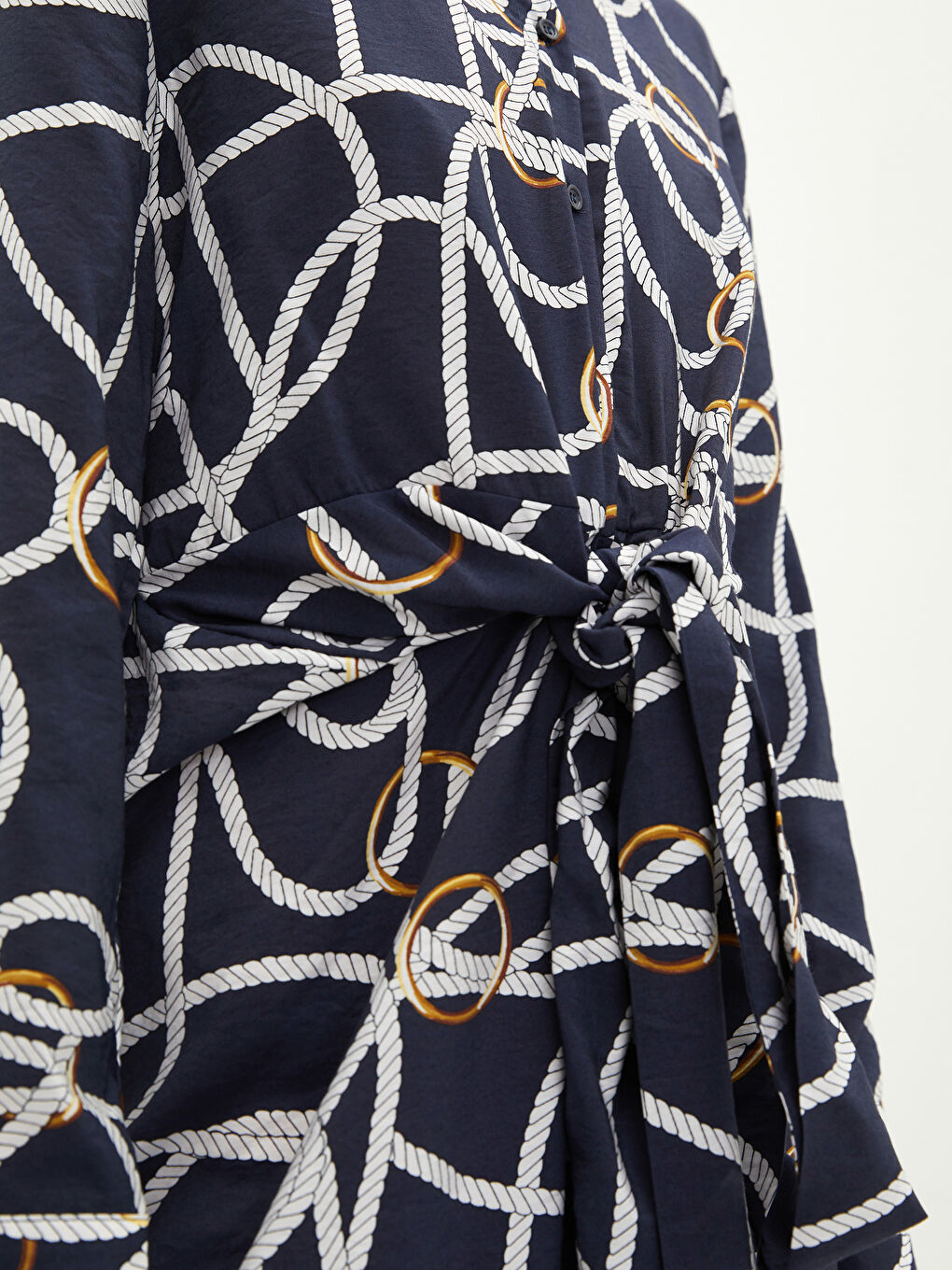 Lacivert Gömlek Yaka Desenli Uzun Kollu Viskon Kadın Elbise-3