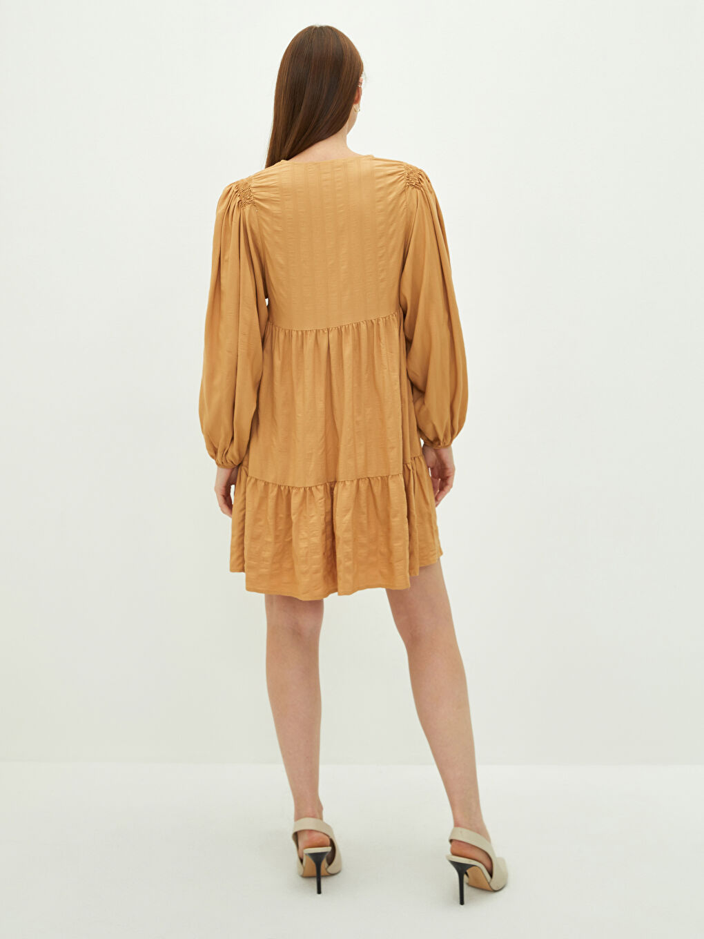 Tie Collar Straight Long Sleeve Women's Shirt Dress-4