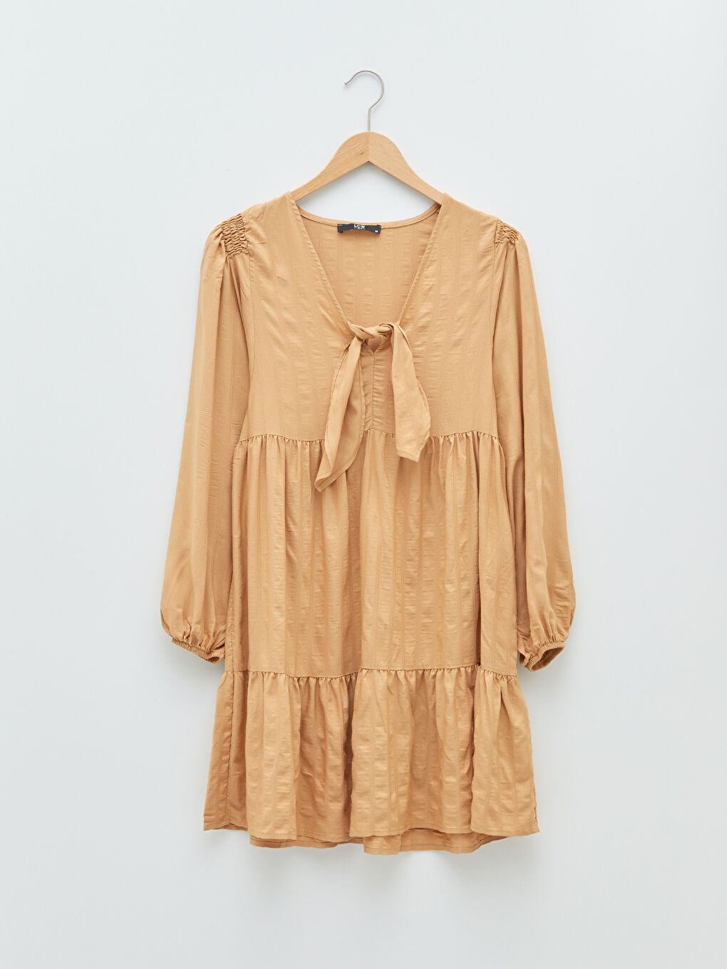 Tie Collar Straight Long Sleeve Women's Shirt Dress-5