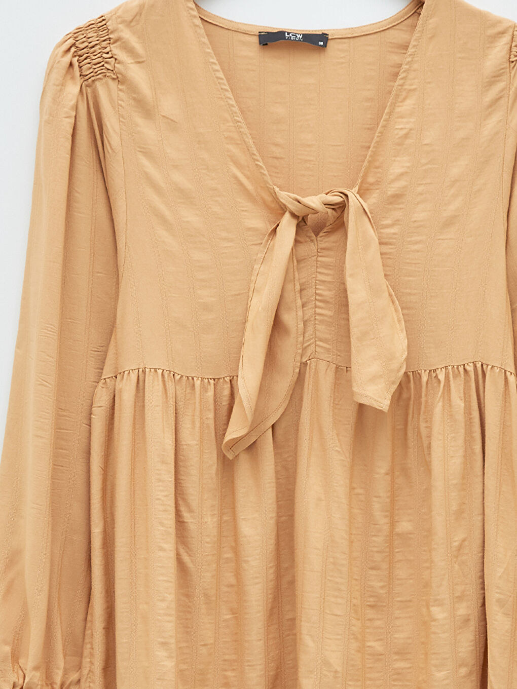 Tie Collar Straight Long Sleeve Women's Shirt Dress-7