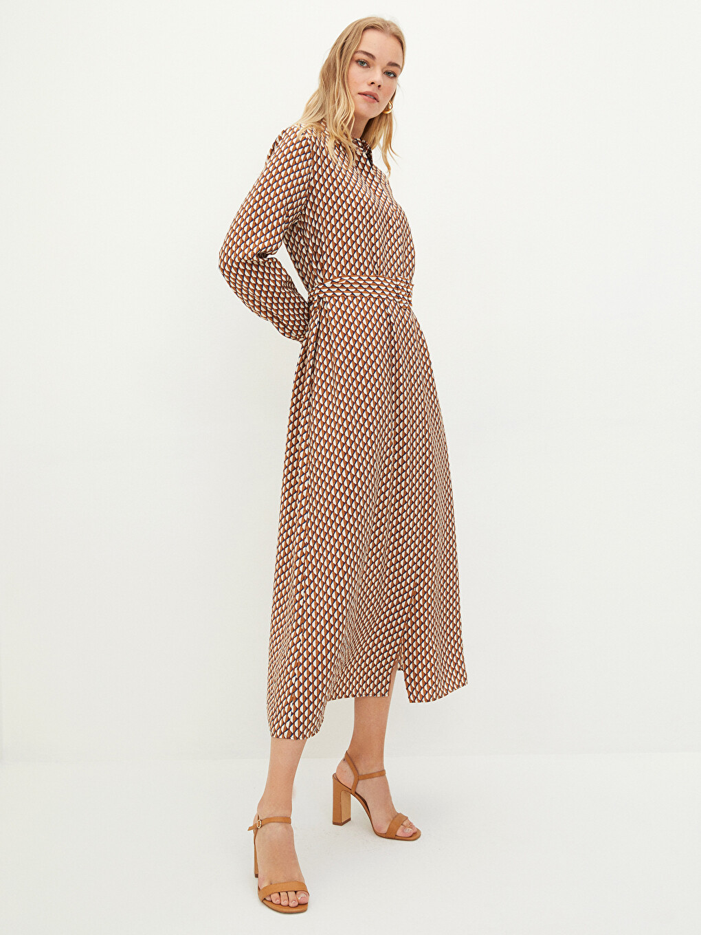 Front Button Closure Patterned Long Sleeve Women's Shirt Shirt Dress