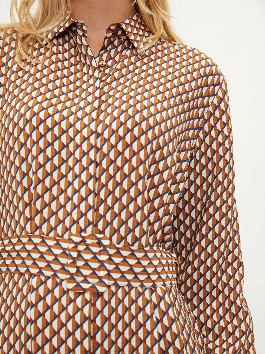 Front Button Closure Patterned Long Sleeve Women's Shirt Shirt Dress-2