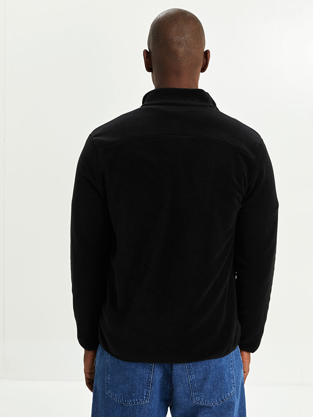 Siyah Standart Kalıp Dik Yaka Polar Kalın Erkek Hırka-4