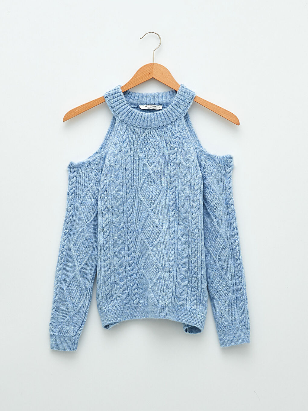 Halter Neck Self Patterned Long Sleeve Tricot Sweater-4