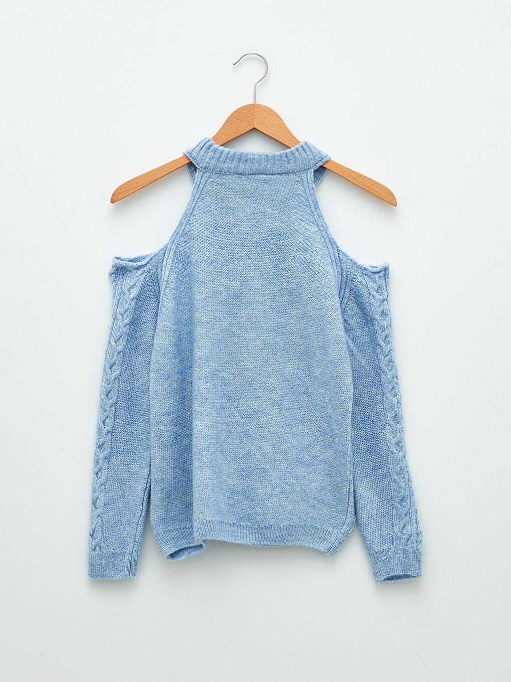 Halter Neck Self Patterned Long Sleeve Tricot Sweater-5