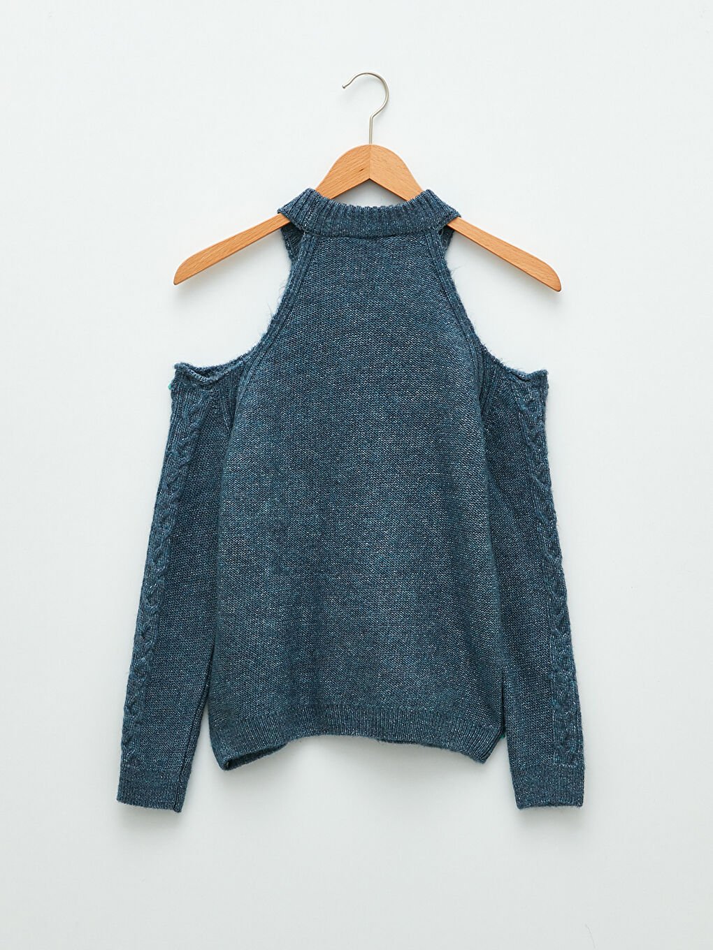 Halterkragen Selbstgemustert Langarm Strickpullover-6