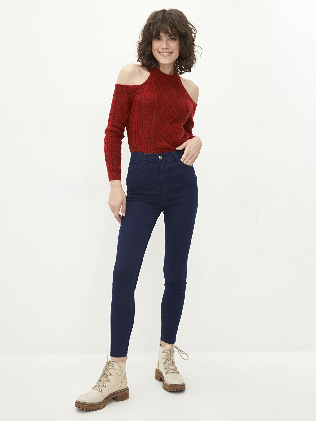 Pull-over à Col Halter À Motifs Manches Longues en Tricot-1