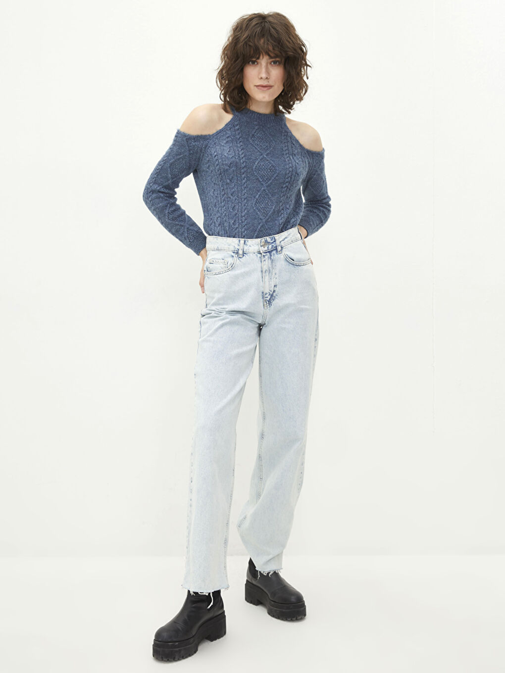 Halterkragen Selbstgemustert Langarm Strickpullover-2