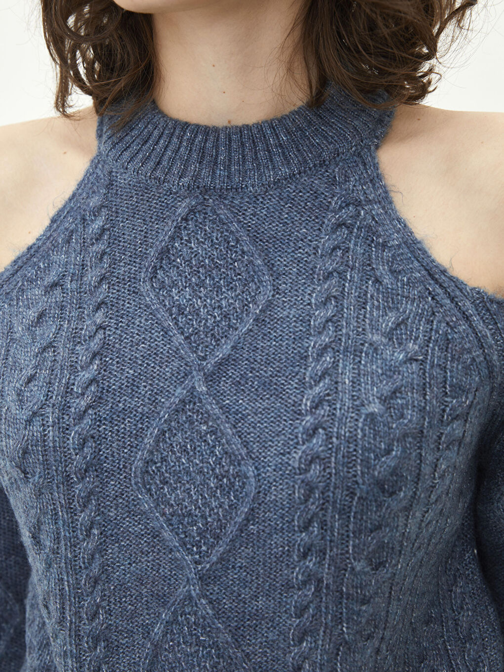 Halterkragen Selbstgemustert Langarm Strickpullover-3