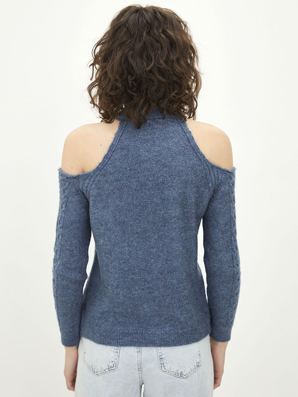 Halterkragen Selbstgemustert Langarm Strickpullover-4