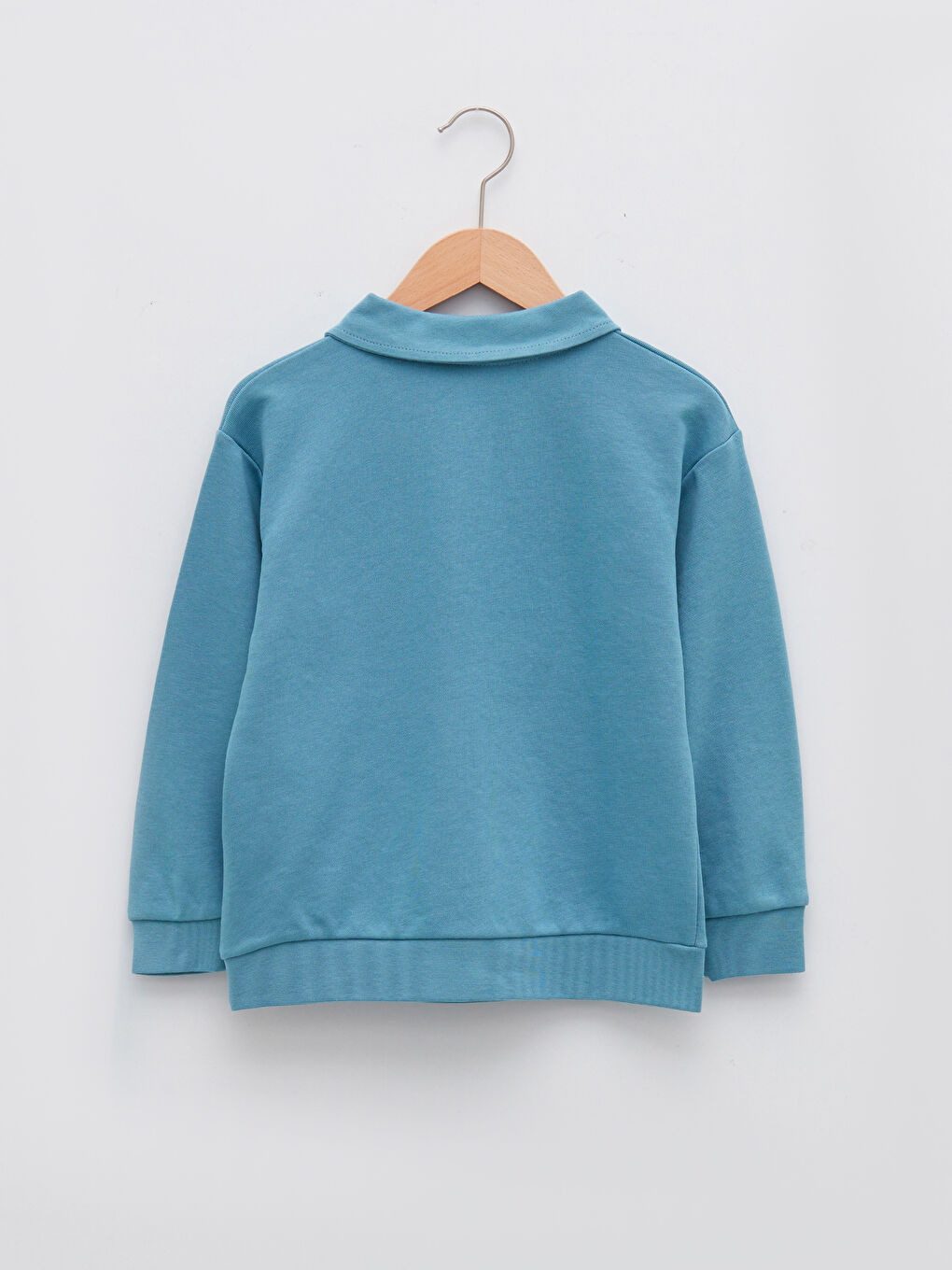 Polo Neck Basic Long Sleeve Boy Sweatshirt-1