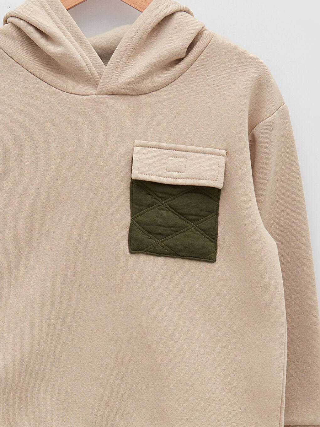 Bej Kapüşonlu Basic Uzun Kollu Erkek Çocuk Sweatshirt-2