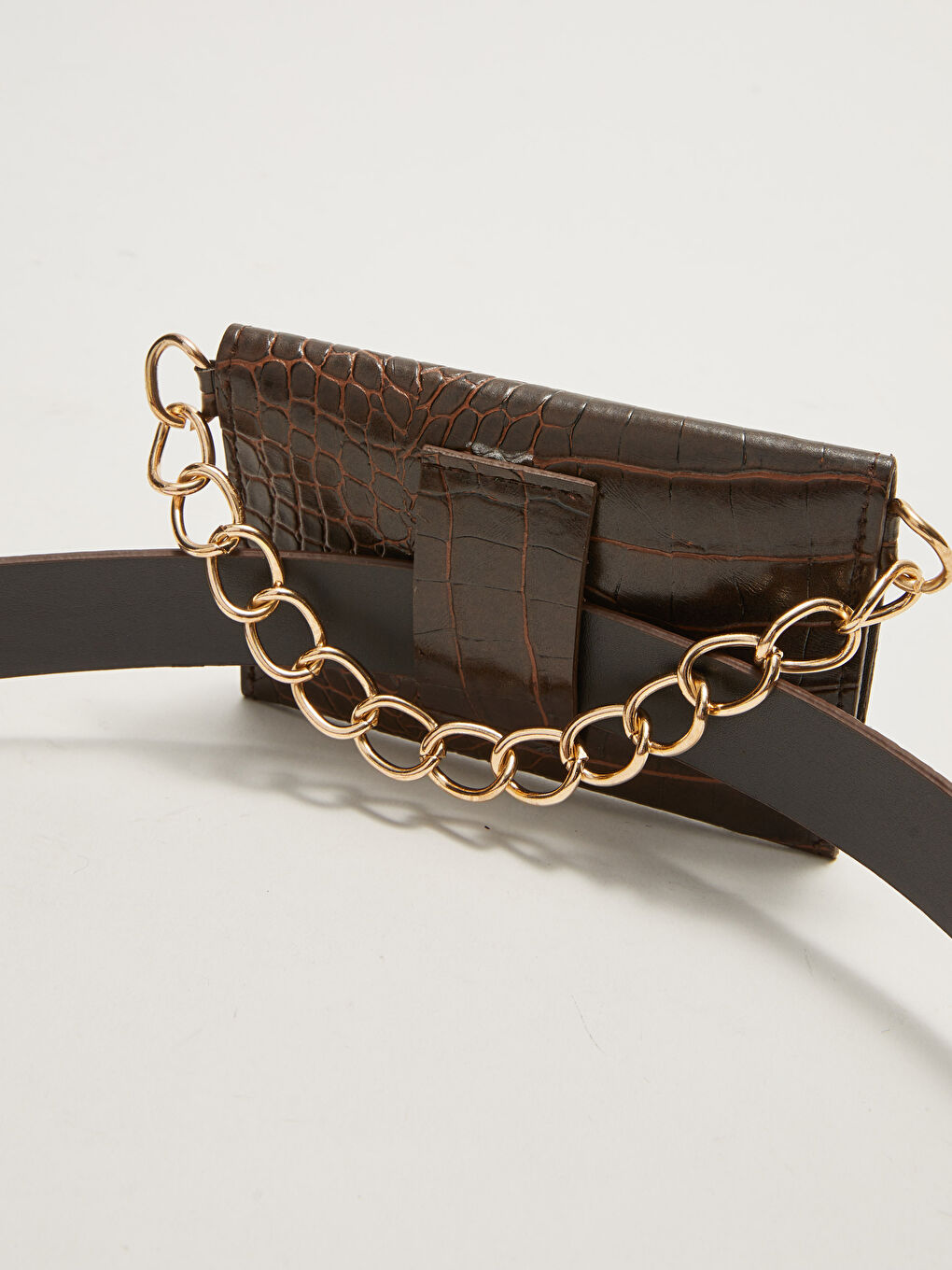 Kahverengi Deri Görünümlü Kadın Çantalı Kemer-2