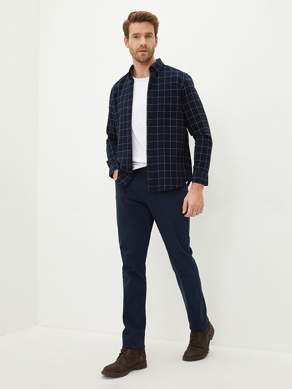 Lacivert Regular Fit Uzun Kollu Ekose Erkek Gömlek-2