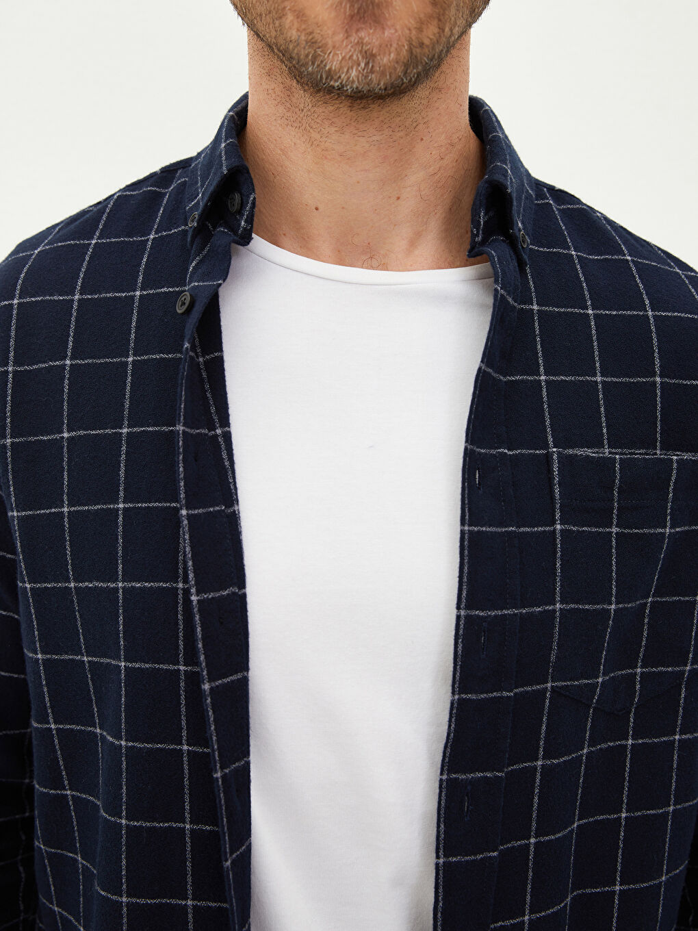 Lacivert Regular Fit Uzun Kollu Ekose Erkek Gömlek-3