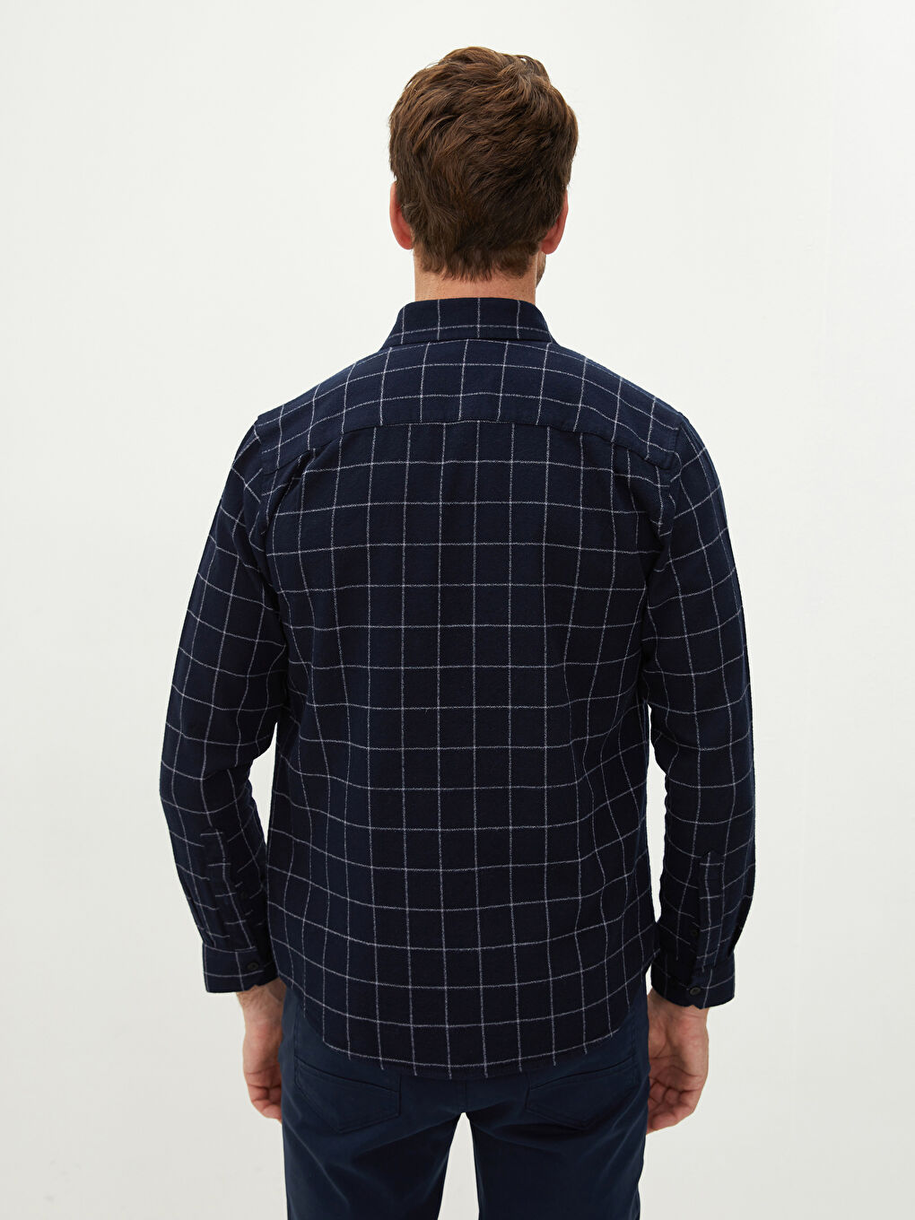 Lacivert Regular Fit Uzun Kollu Ekose Erkek Gömlek-4