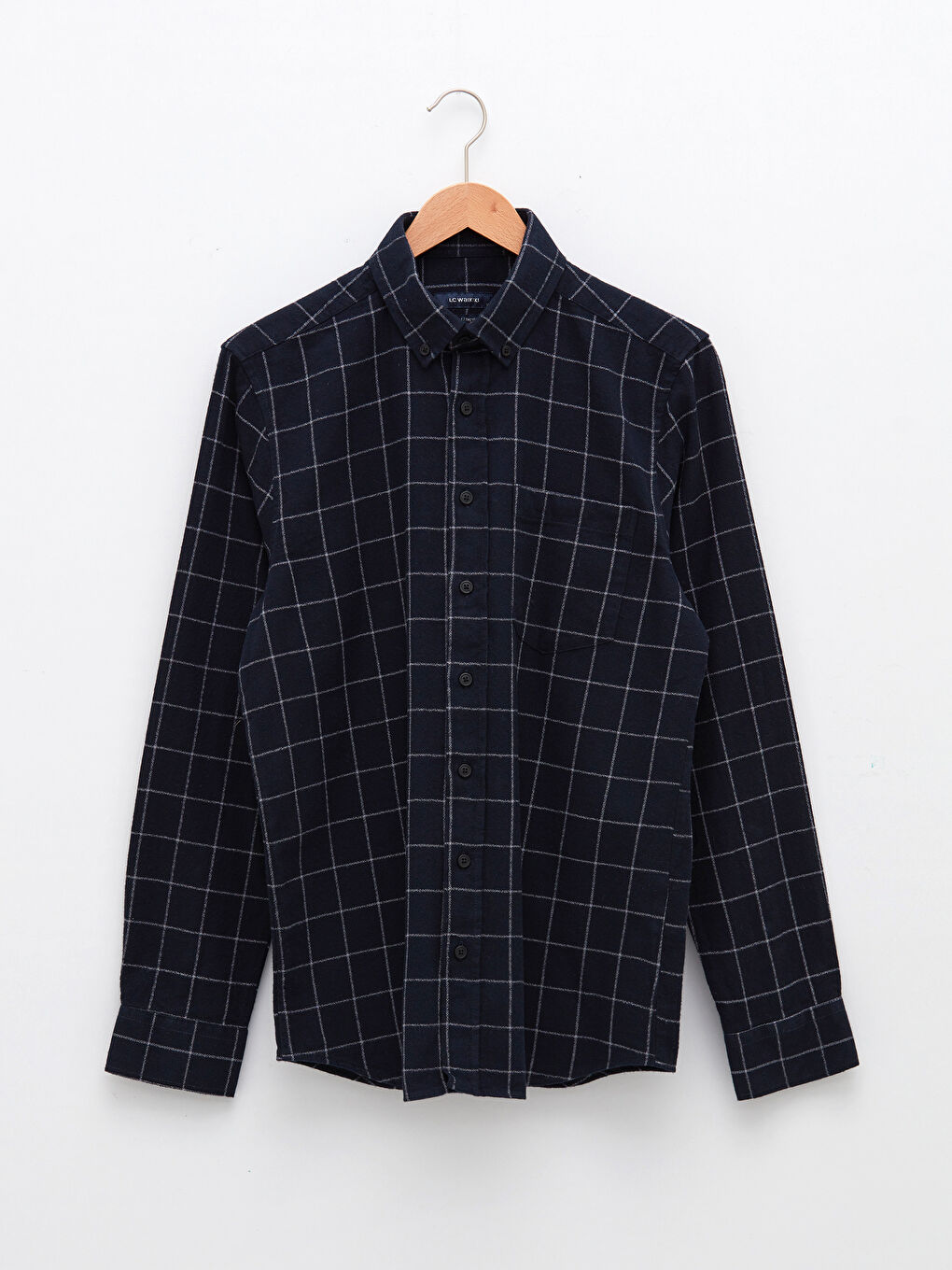 Lacivert Regular Fit Uzun Kollu Ekose Erkek Gömlek-5