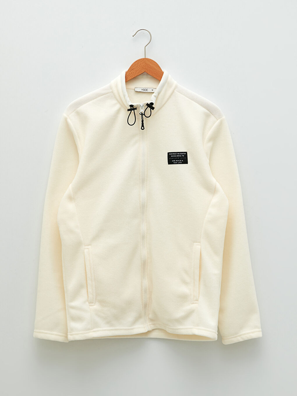 Beyaz Standart Kalıp Dik Yaka Kalın Erkek Polar Hırka-5