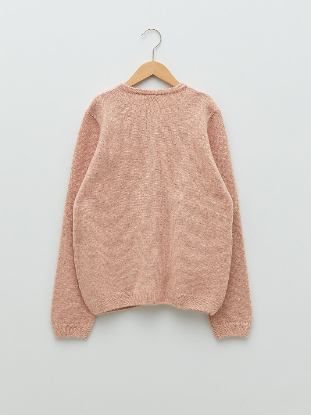 Pembe Bisiklet Yaka Nakışlı Uzun Kollu Kız Çocuk Triko Hırka-1