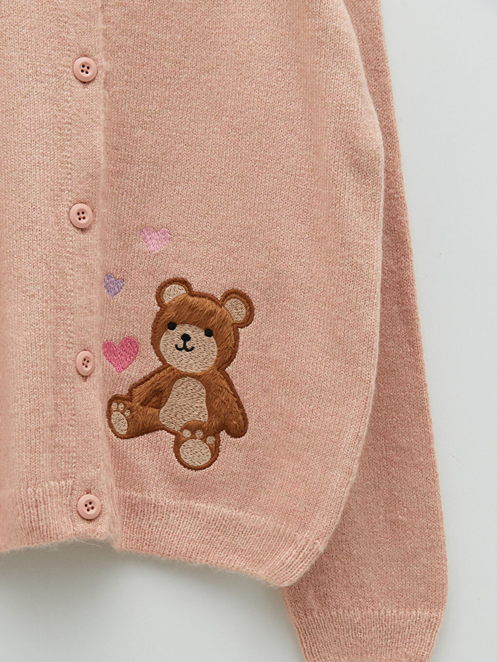 Pembe Bisiklet Yaka Nakışlı Uzun Kollu Kız Çocuk Triko Hırka-2