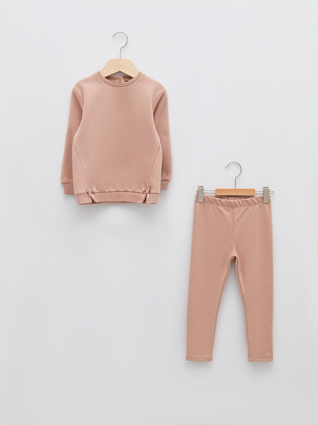 Crew Neck Basic Long Sleeve Baby Girl Sweatshirt and Leggings 2-Pack Set