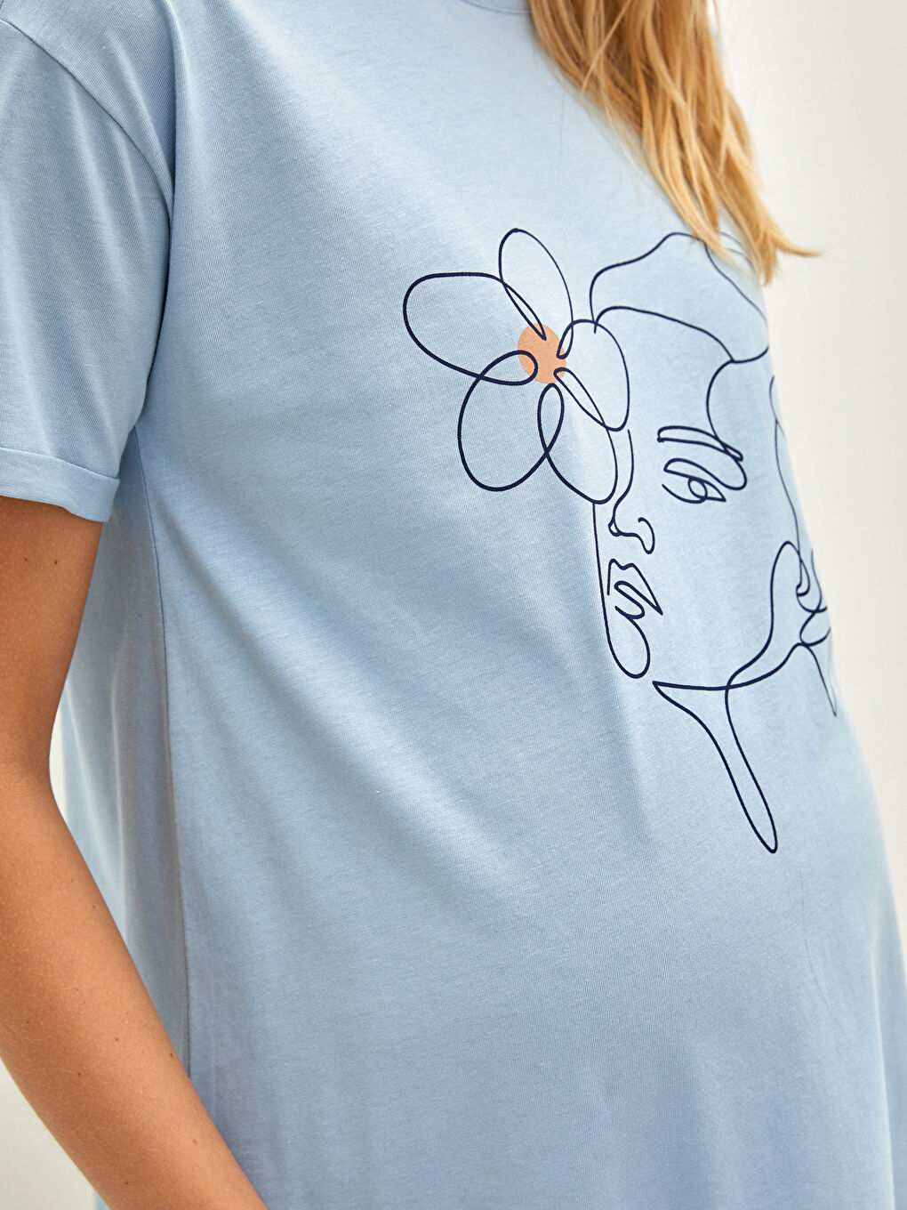LCWAIKIKI Maternity Bisiklet Yaka Baskılı Kısa Kollu Pamuklu Hamile Tişört -W1K869Z8-GMH