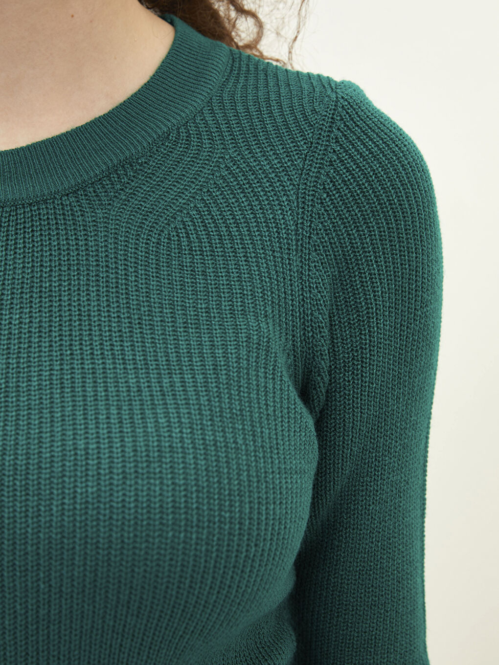 Yeşil Bisiklet Yaka Düz Uzun Kollu Kadın Triko Kazak-2