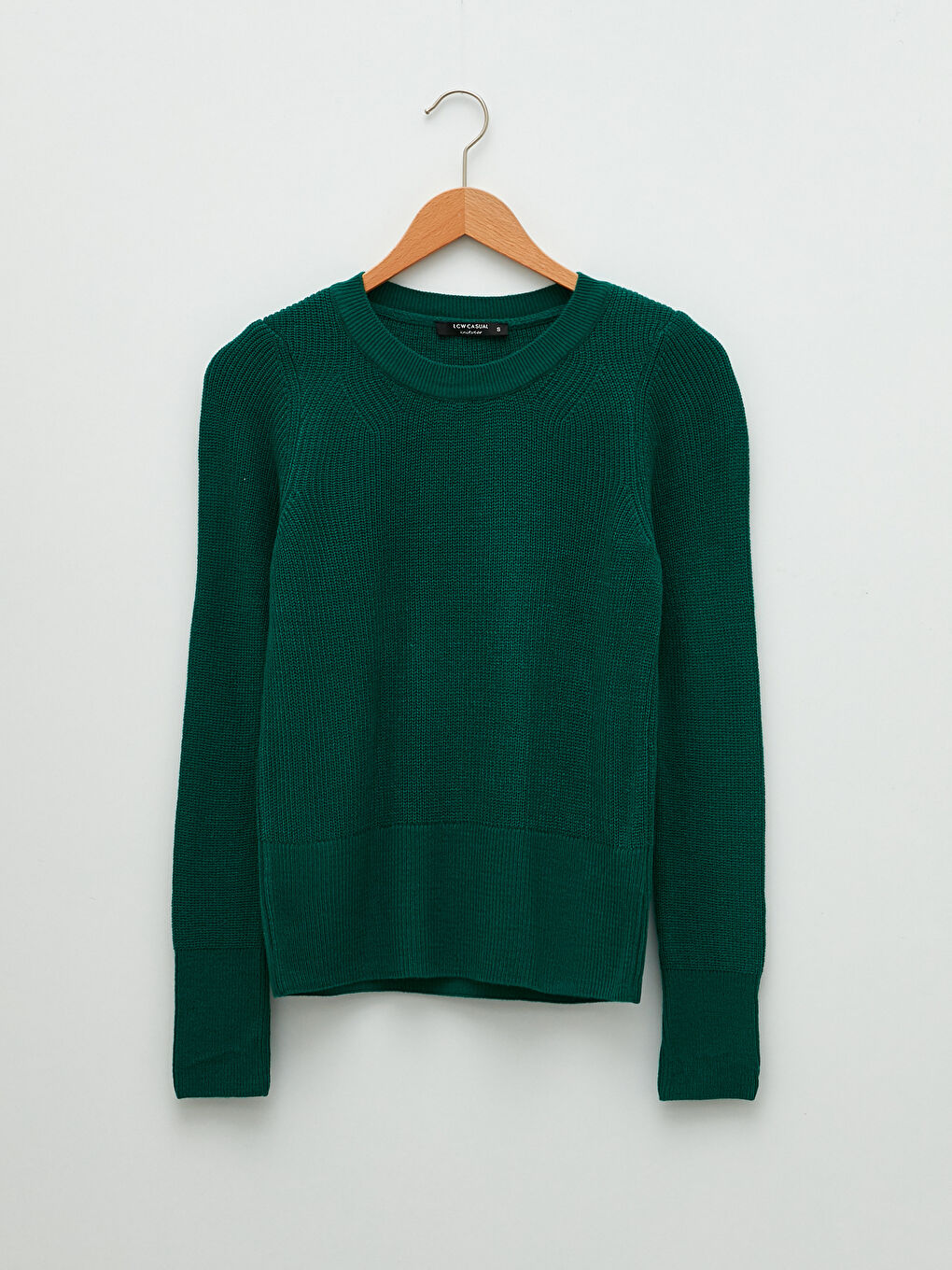 Yeşil Bisiklet Yaka Düz Uzun Kollu Kadın Triko Kazak-4