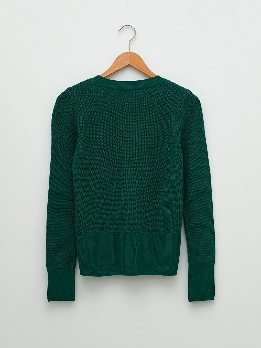 Yeşil Bisiklet Yaka Düz Uzun Kollu Kadın Triko Kazak-5