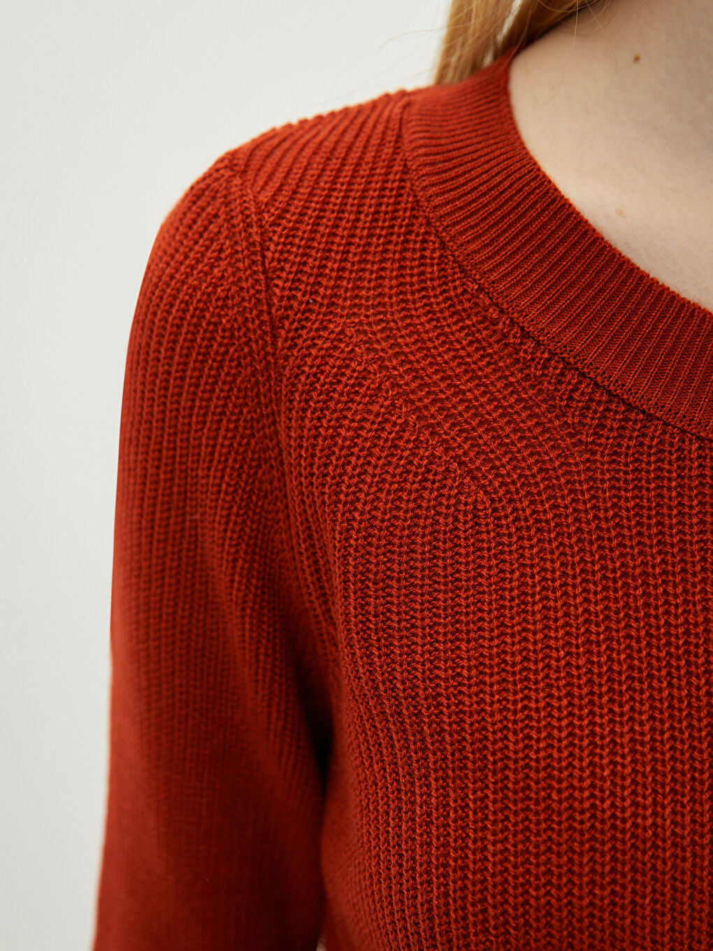 Kahverengi Bisiklet Yaka Düz Uzun Kollu Kadın Triko Kazak-3